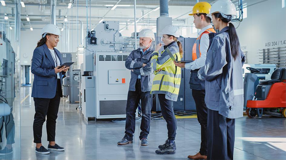 Factory safety briefing with site team